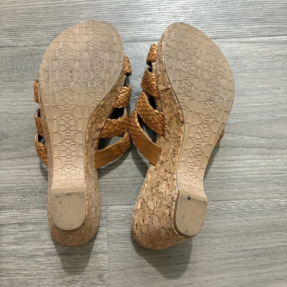 Dana Buchman Wedge Heels Peep Top Slip on‎ Sandals Woven Cork Sz 8 M Boho
